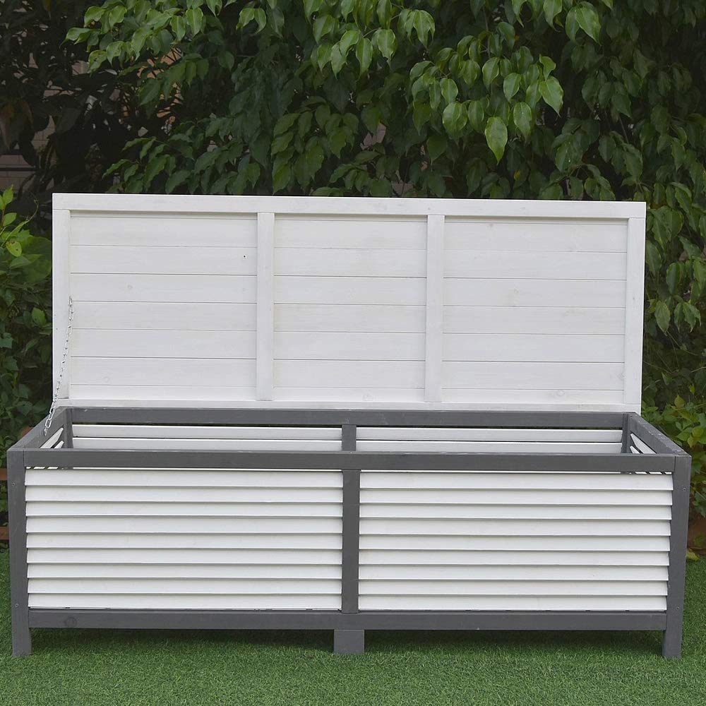 Cassapanca da Giardino Melko 46 x 140 x 52 cm Bianco/Grigio con Coperchio Pieghevole in Legno