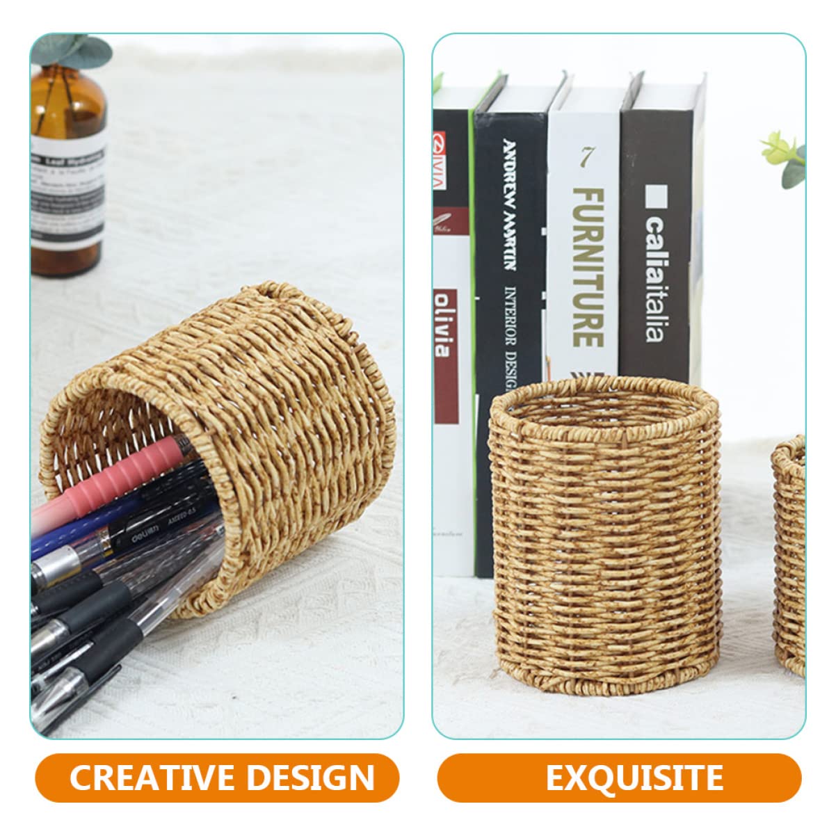 Cabilock 3 Pz Porta Penna Portapenne Da Scrivania Portapenne Multifunzione Organizzatore Del Desktop Utensile Portapenne in Rattan Simulato Matita Ufficio Penna Gel Plastica Simil Rattan