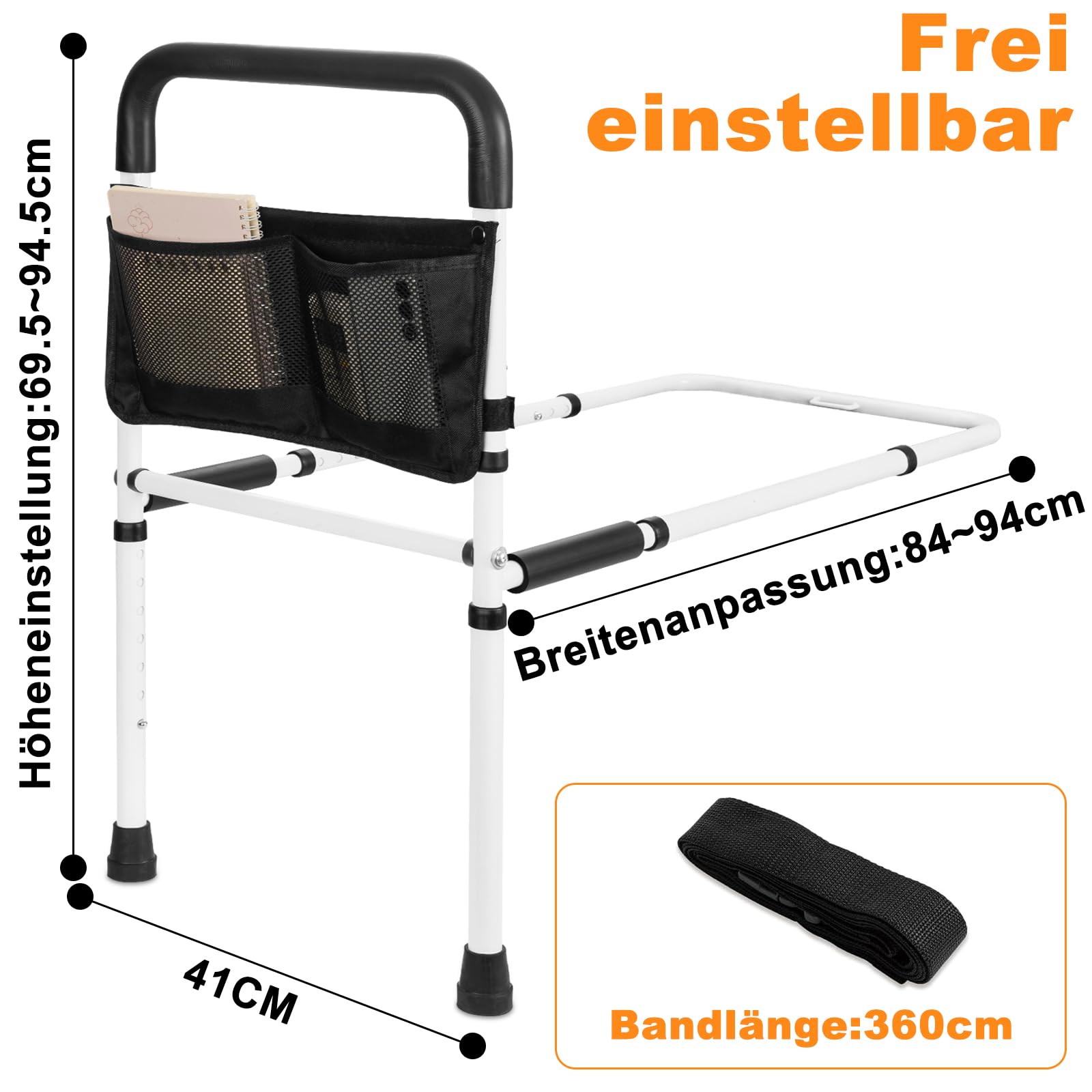 OUUTMEE Supporto per letto per anziani, con custodia, altezza del manico regolabile in 5 livelli, con design delle gambe, aiuta gli anziani ad alzarsi e a dormire, bianco