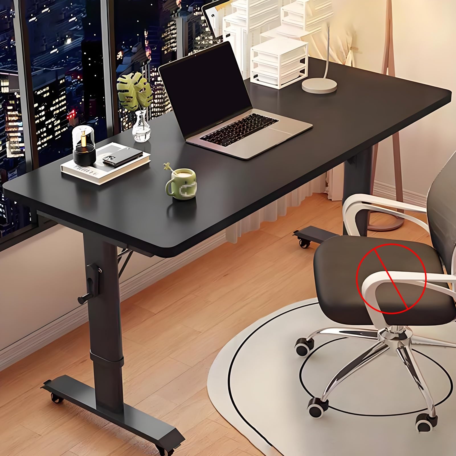 MYUYEE Mobile Standing Desk, Manual Adjustable Height Sit Stand Up Desk, Office Desk With Thick Metal Legs, Computer Desk With Lockable Casters,Black,80X40Cm/31.5X15.7In (Black-80X50Cm)