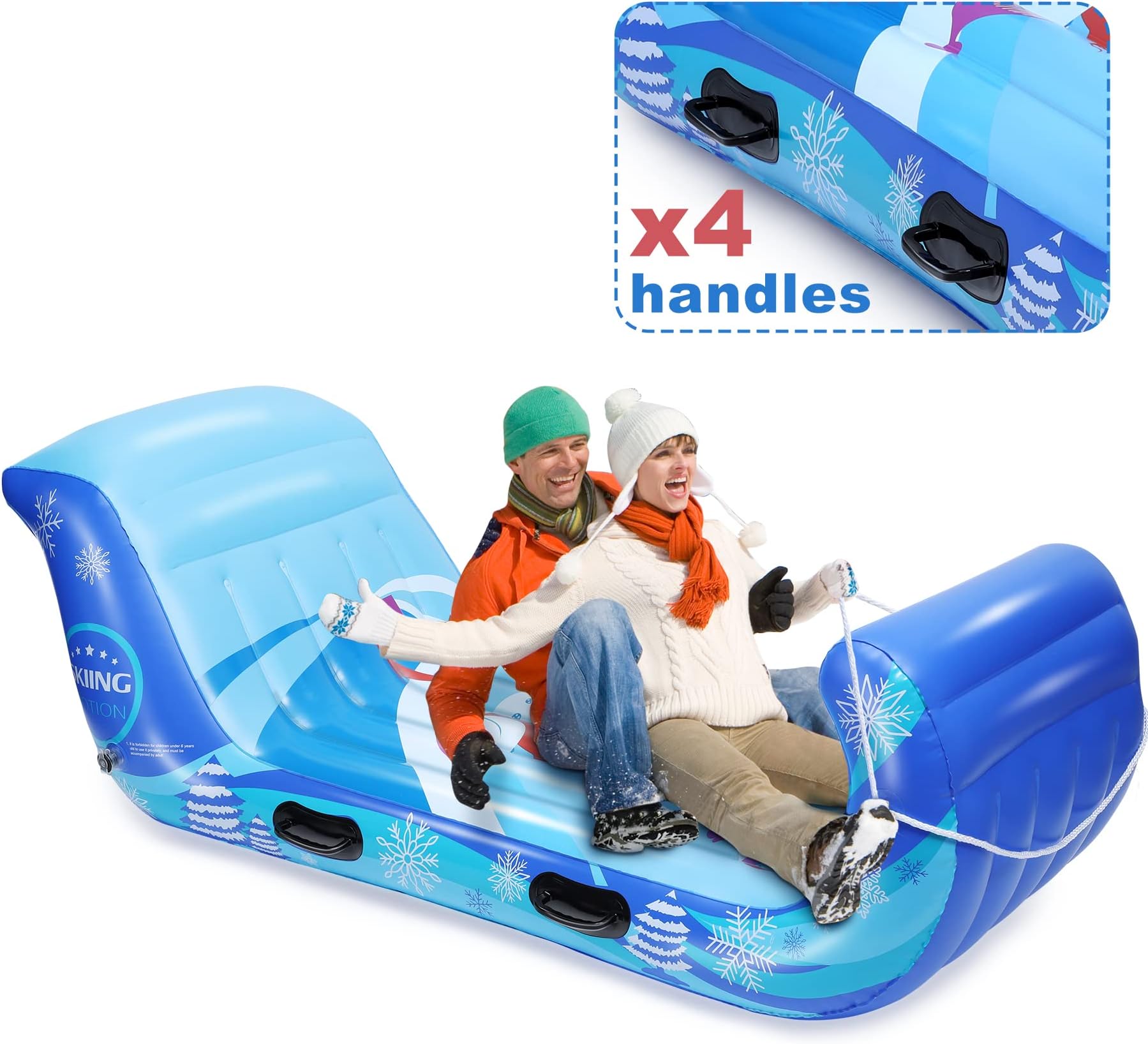 Snow Sled 70'' Giant Snow Tube for Kids Adults with 4 Reinforced Handles, Inflatable Toboggan Sled with Pull Rope for Winter Sledding Snow Riders for Outdoor Downhill Toddlers Boys Girls Snow Toys