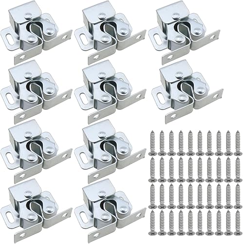 10 pestillos de gabinete galvanizados con doble rodillo, cierre de doble rodillo para armario, cierre de puerta de armario, cerraduras y pestillos