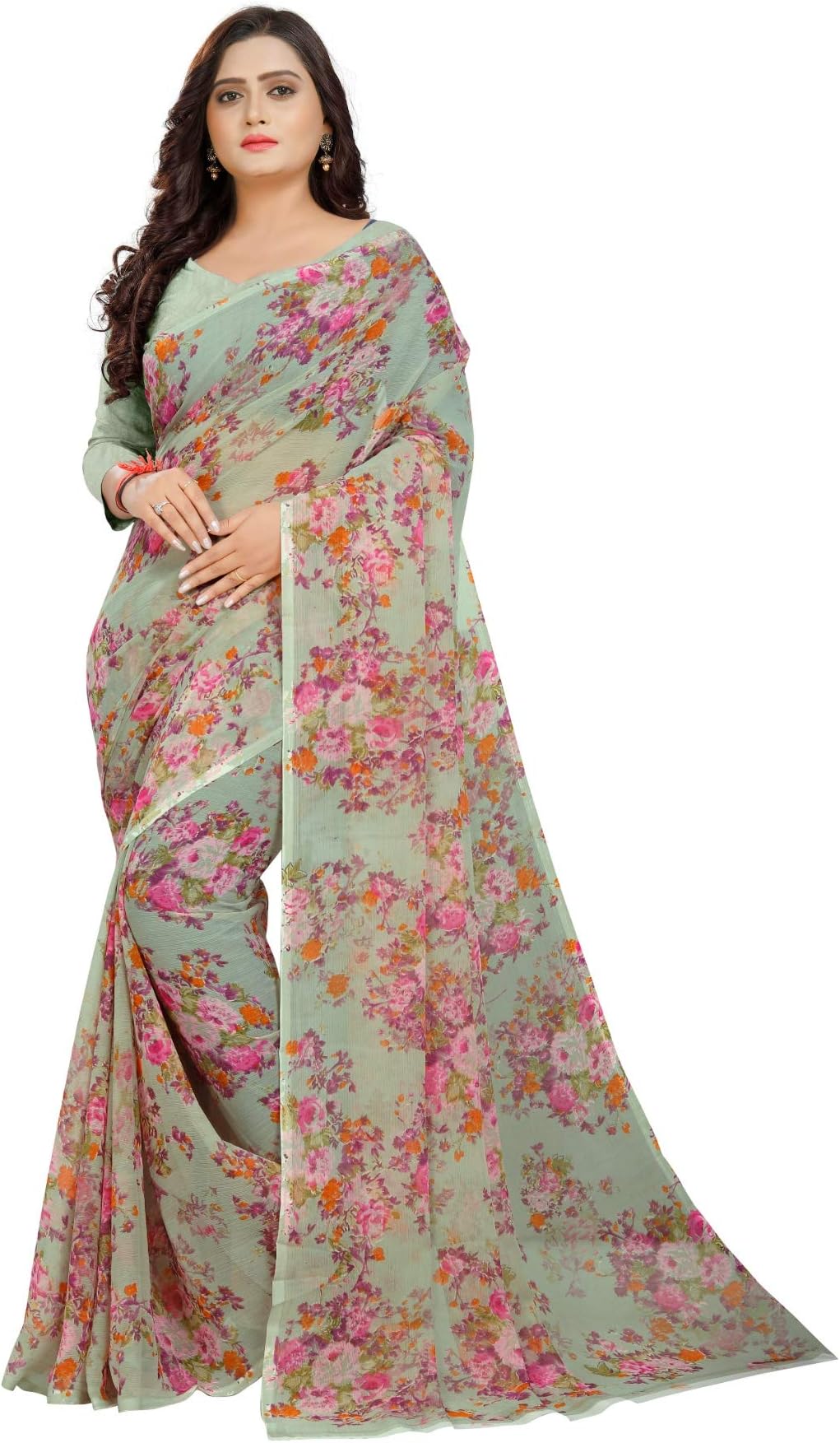 Jaanvi fashion Women's Chiffon Ready to wear Womem's Saree (son-pari-1100-b_Red_Free Size)