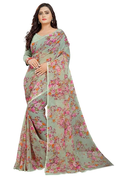Women's Floral Chiffon Printed Saree With Blouse