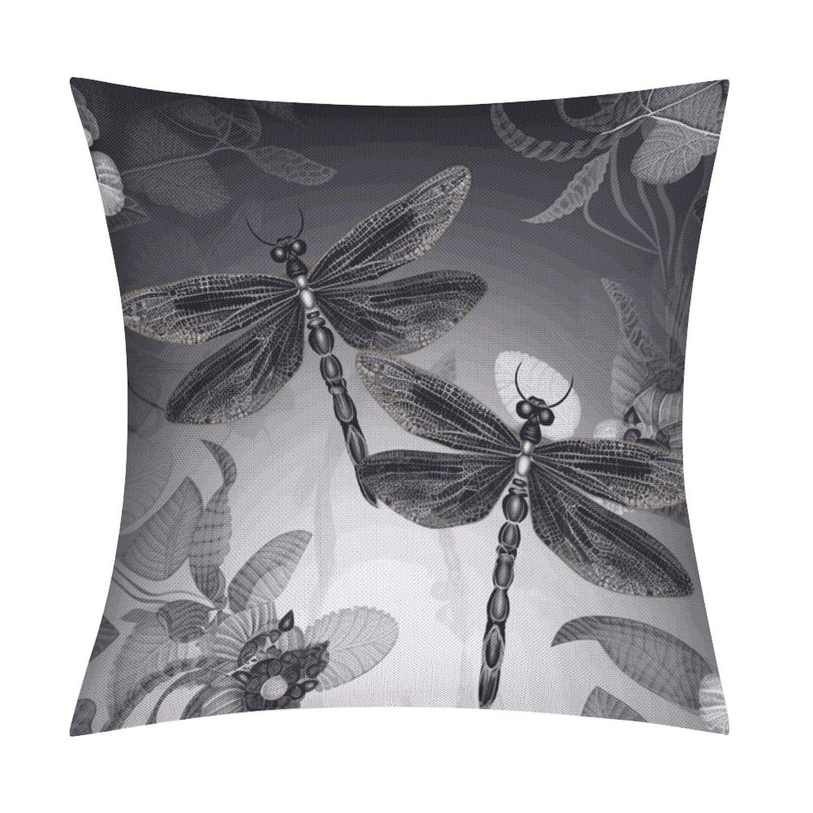 Fodpand Style Dragonflies Grey Pillow Covers 18X18 Inch, Pillow Cases Boho Farmhouse, Throw Pillow Covers For Couch Sofa Bed Spring Home Decor