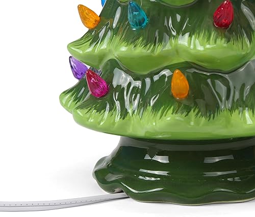 Miniatura 4 de Árbol de Navidad de cerámica – Árbol de mesa con luces – (6.75 pulgadas pequeño árbol de Navidad verde / luces multicolores) – Árbol de cerámica