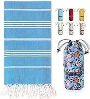 Vista 46 de BAY LAUREL Turkish Beach Towel with Travel Bag 39 x 71 Quick Dry Sand Free Lightweight Large Oversized Towels Light - (Aqua with Blue Floral Bag)