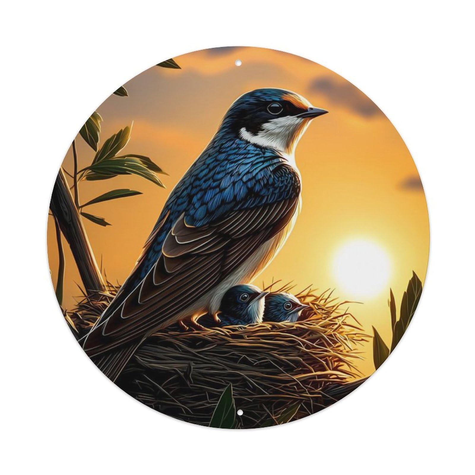 Animal Tree Swallow Bird Nest Sunset Nature Vintage Metal Tin Sign Plaque Wall Decor for Cafe, Club Bar, Office, Garden Metal Poster 8x8Inch