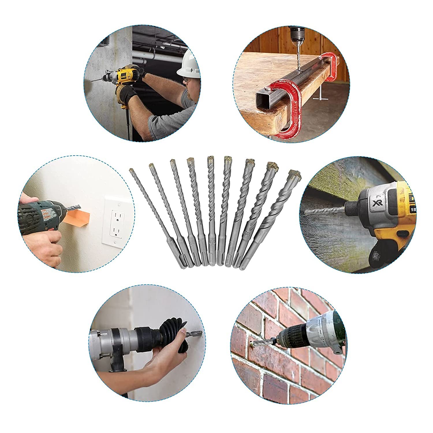 Juego de Brocas 9 unids/Set 5-16mm Juego de Brocas de Martillo eléctrico para Bloque de ladrillo de Pared de hormigón Brocas de Sierra de Agujero de mampostería Herramienta de carpintería
