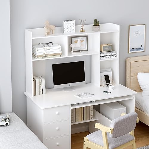 Miniatura 5 de Estantería de escritorio de madera, estante de almacenamiento de escritorio independiente con borde superior para escritorio de computadora,