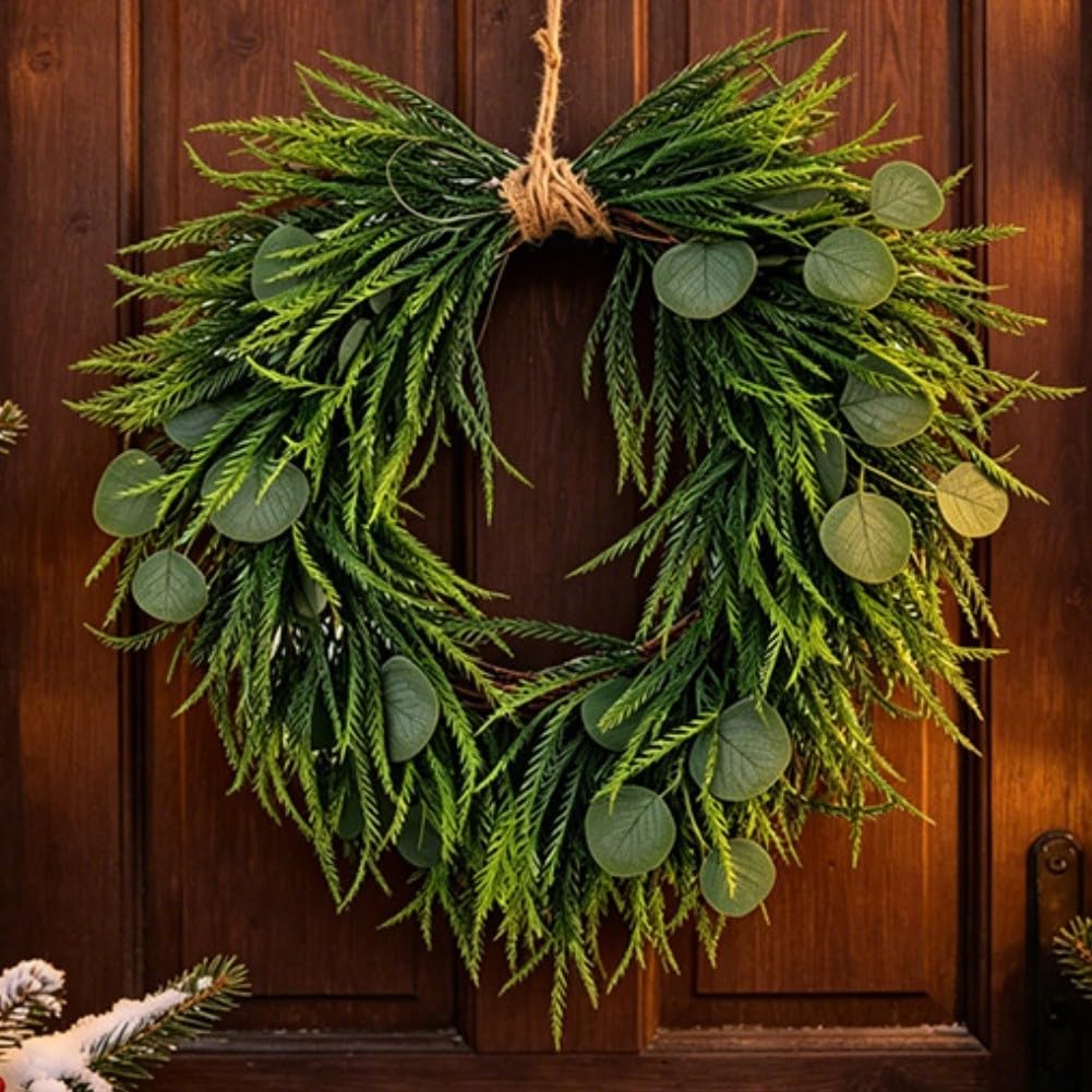 Künstlicher Grüner Kranz aus Eukalyptus und Zypresse –