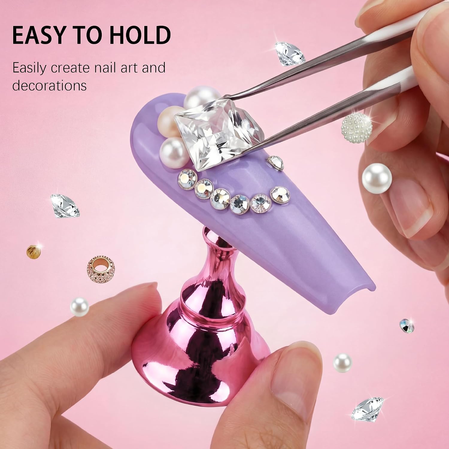 Nail Stands Acrylic Nail Art,Press on Nail Stand Magnetic Nail Tips Practice Holder 54 Pcs Reusable Adhesive Putty for DIY Painting(Pink