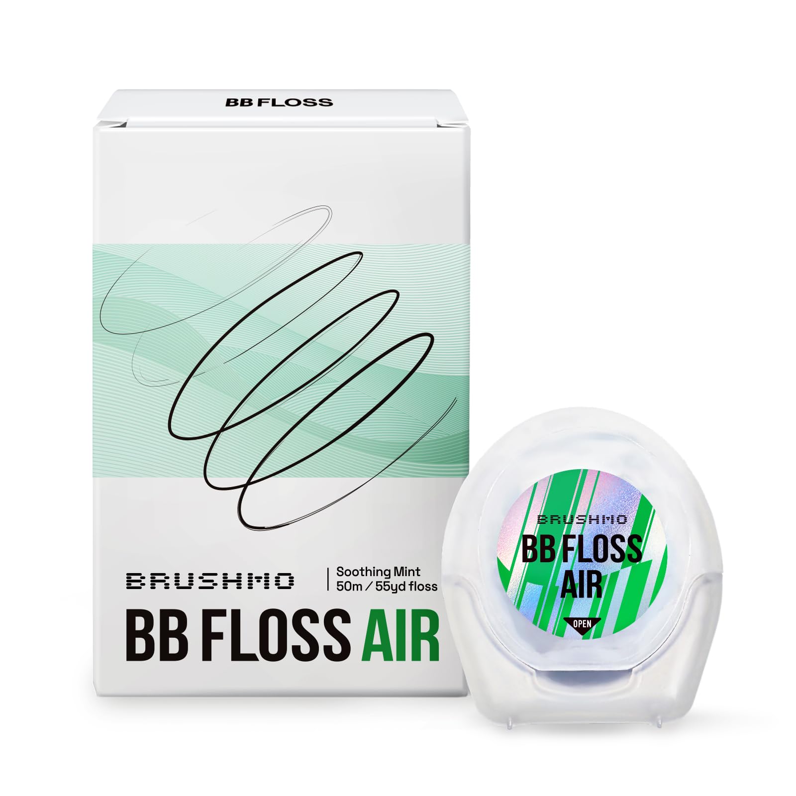Brushmo Black Floss Air (BB Floss Air) - Ultra Soft & Thin Expanding Gum-Friendly Soothing Mint Dental Floss, Natural Wax Helps Remove Plaque from