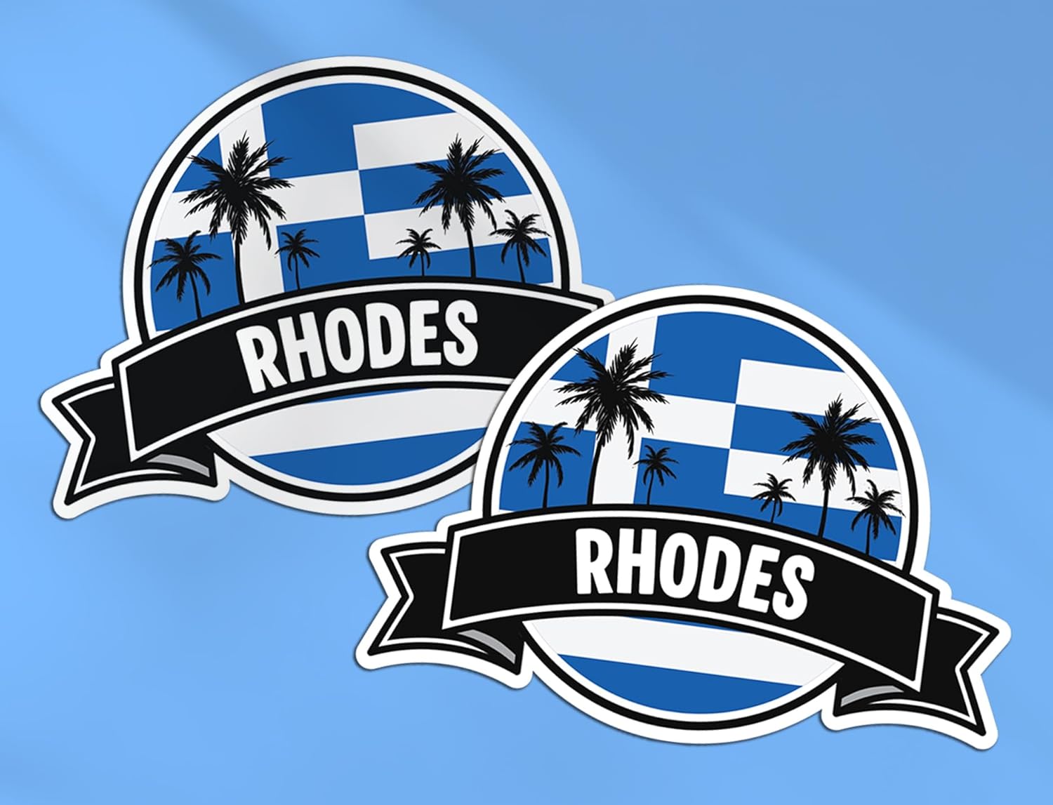2 x 10cm Rhodes Vinyl Stickers - Greece Greek Flag City Palm Tree Travel Holiday Geography Location Decal Scrapbook Sticker #83264