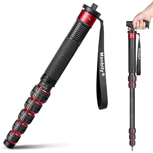 Manbily Camera Monopod, C-777L 36mm Tube Carbon Fiber Monopod with Walking Stick Handle, Portable Compact Lightweight for DSLR Cameras Travel, Max Load 40lbs