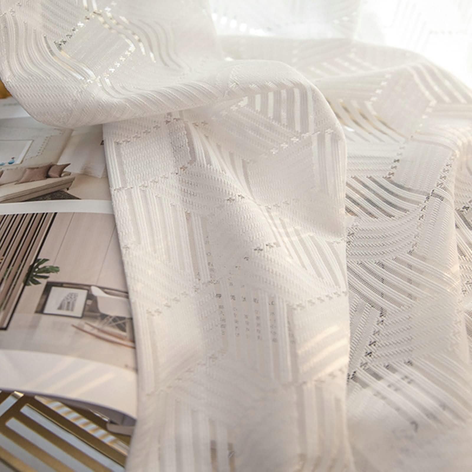 Tiulowe zasłony do sypialni 2 panele 2 x 54 szer. x 213 cm wys. , draperie przezroczysta biel jednolity kolor i geometryczne zasłony z haczykami