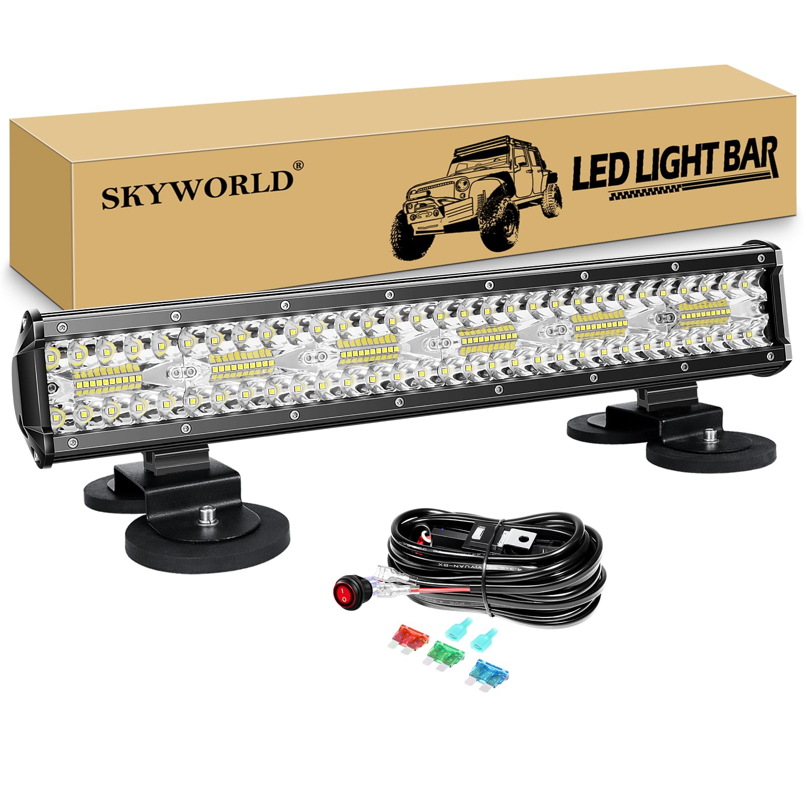 SKYWORLD 50 Inch 648W Curved LED Light Bar, 2 Pcs 4 Inch 60W Combo Led Work Light With 12V