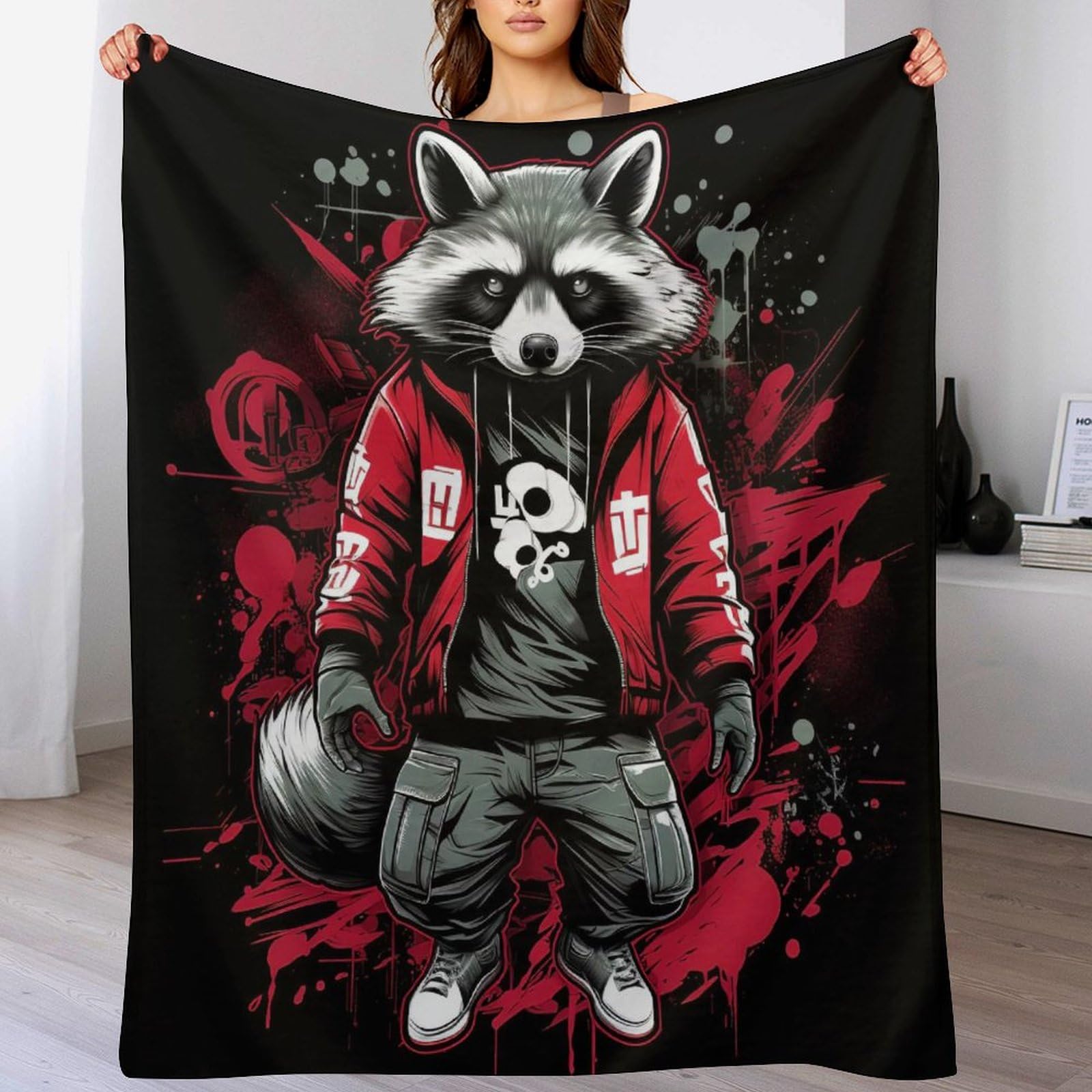 Couverture en raton laveur 3D plaid polaire doux pour canapé et voyage