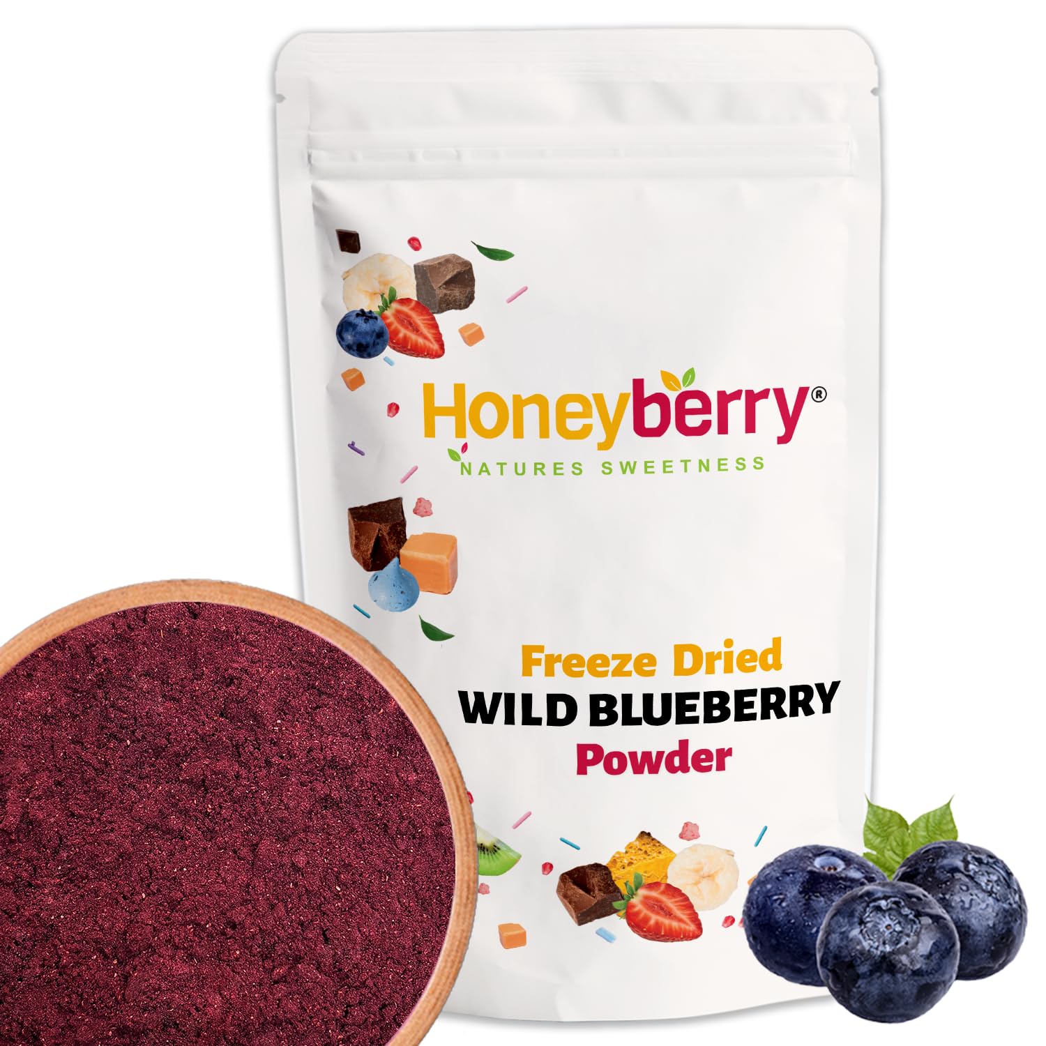 Freeze Dried Wild Blueberry Powder 100g - 100% Natural and Pure Bilberry Milled to Powder - Superfood Powder for Baking, Cake Decorations, Smoothie, Cocktails - Dehydrated Freeze Dried Fruit Powder