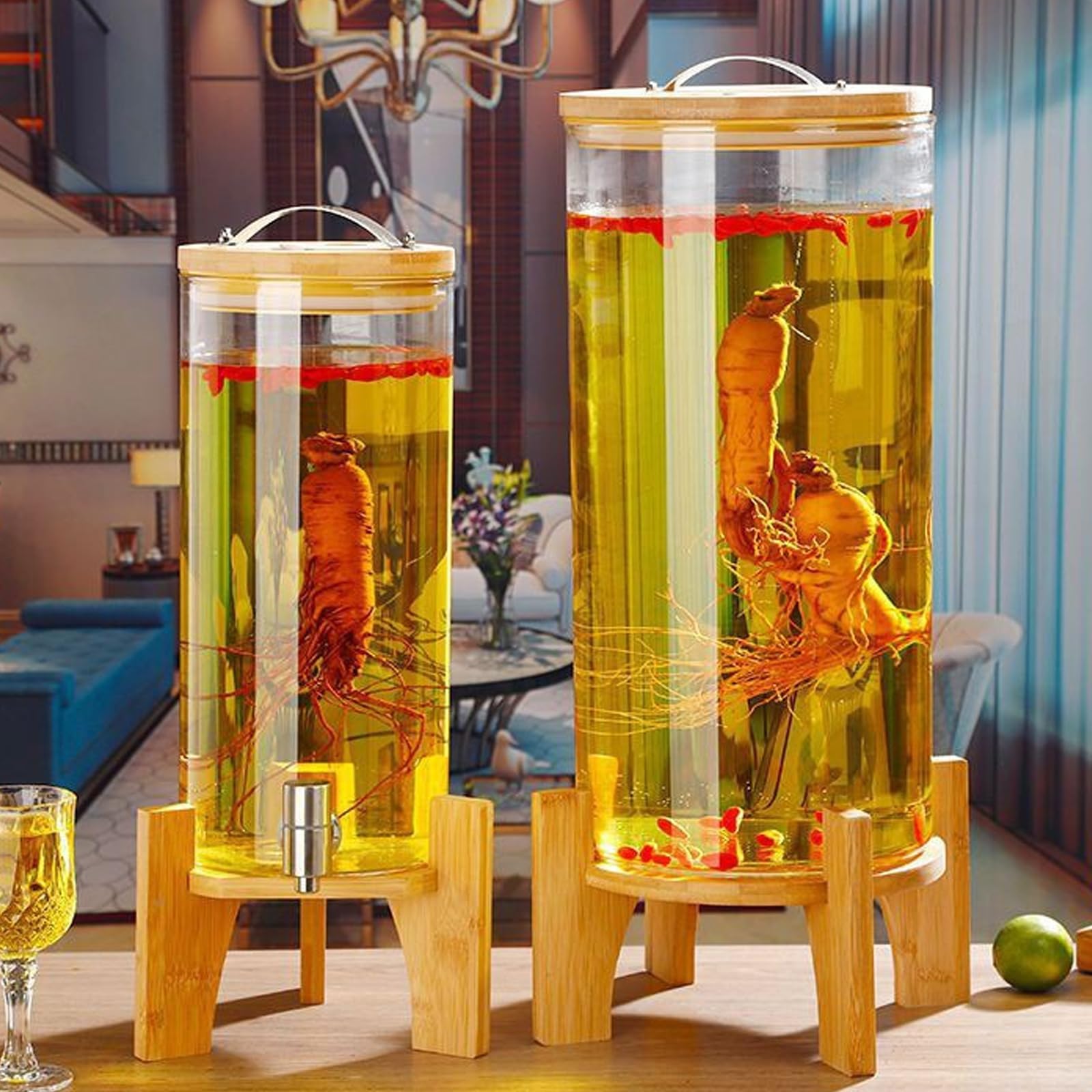 Party-Getränkeautomat, 5 L, 8 L, 11 L Getränkespender Mit Holzhalterung Und Edelstahlhahn, Leicht Zu Reinigen, Für Große Getränkeautomaten Auf Partys,11L