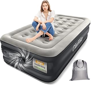 OlarHike Single Airbed, Inflatable Air Mattress with Built-in Pump, Blow Up Bed, Self Inflating Folding Guest Air bed with Flocked Surface For Camping & Home Use, 190cm L x 90cm W x 46cm H(Black)