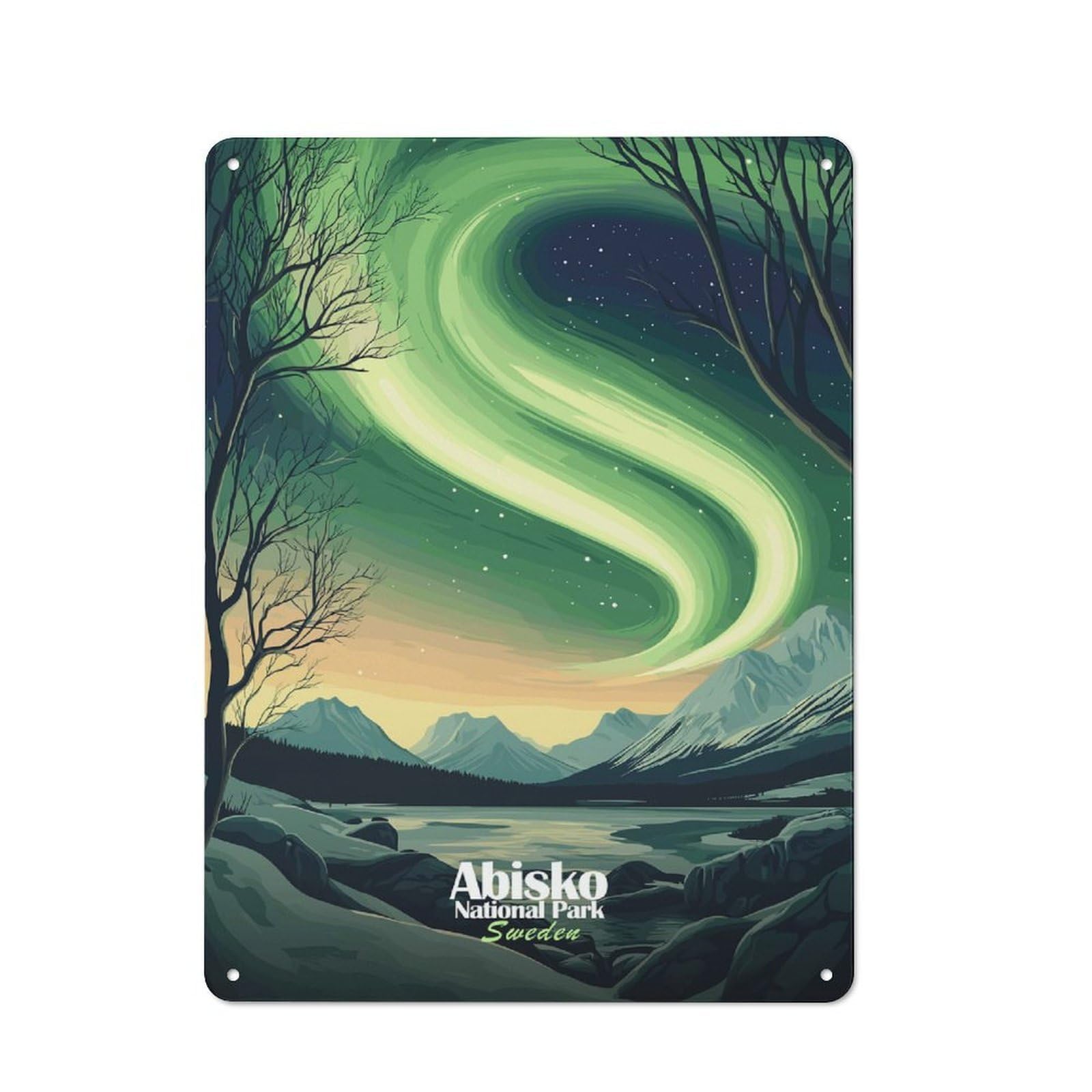 Modern Vintage Abisko National Park Aurora Borealis Office Metal Sign 40x30cm, Creative Space Decor for Hobby Room, Office, Lounge Or Living Room