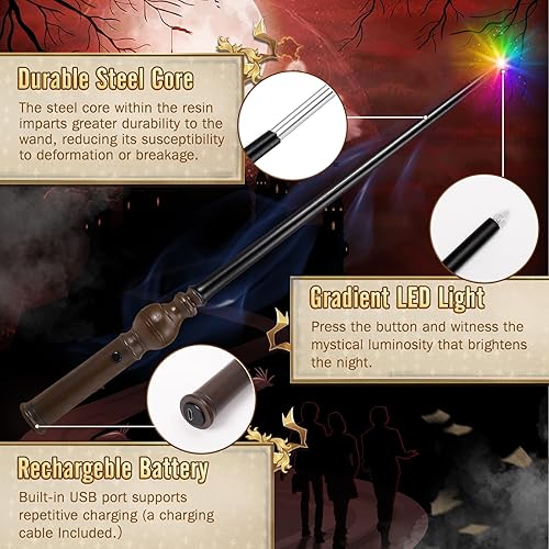 Miniatura 3 de ShinySong Varita de mago recargable con iluminación degradada, varita mágica iluminadora de bruja para niños, fiesta de Navidad, cosplay, esfera