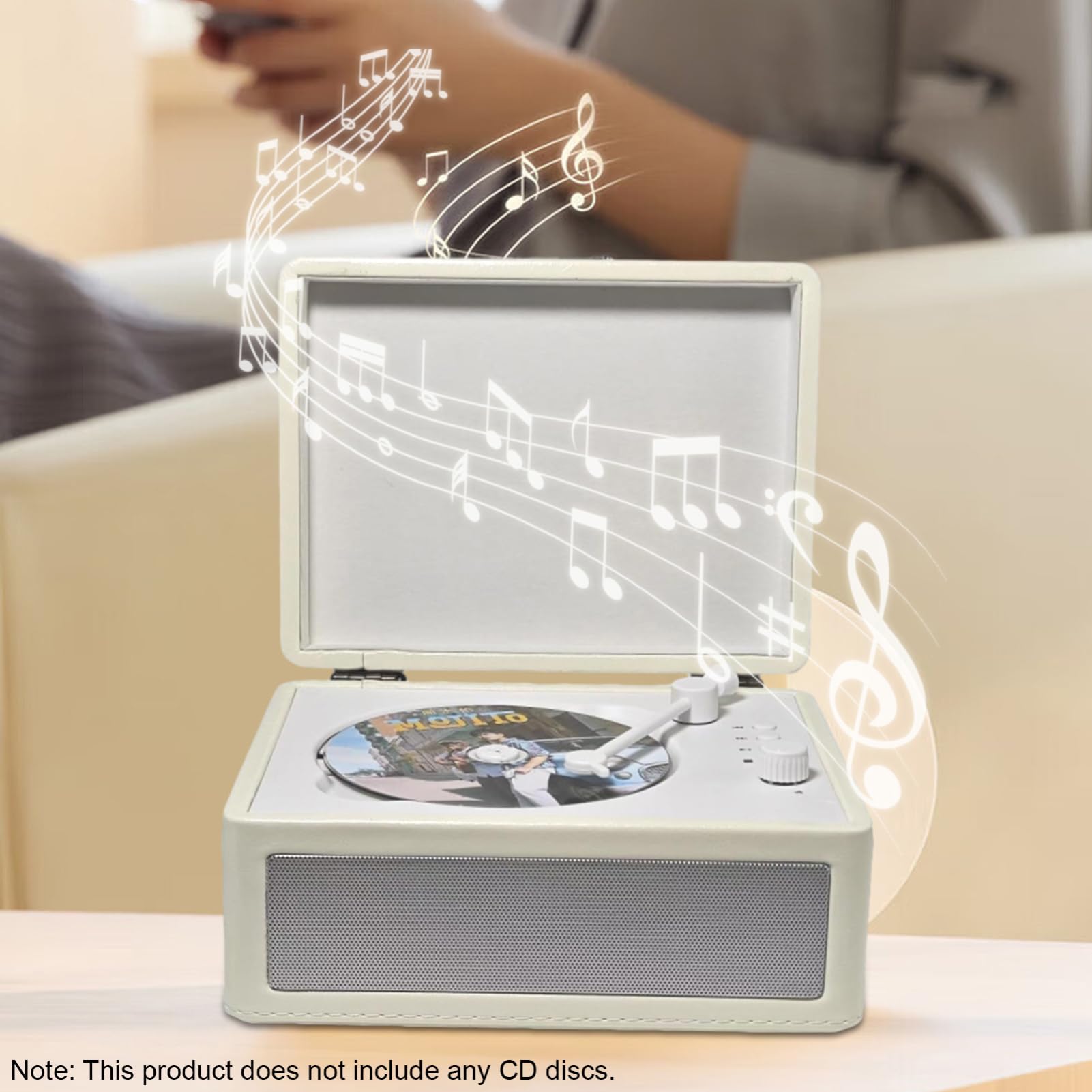 Keenso Lettore CD Lettore Musicale Portatile in Legno e ABS con Riproduzione BT 5.0 USB TF Batteria da 2000 MAh Doppi Altoparlanti Telecomando per gli Amanti della Musica in Viaggio a Casa (WHITE)