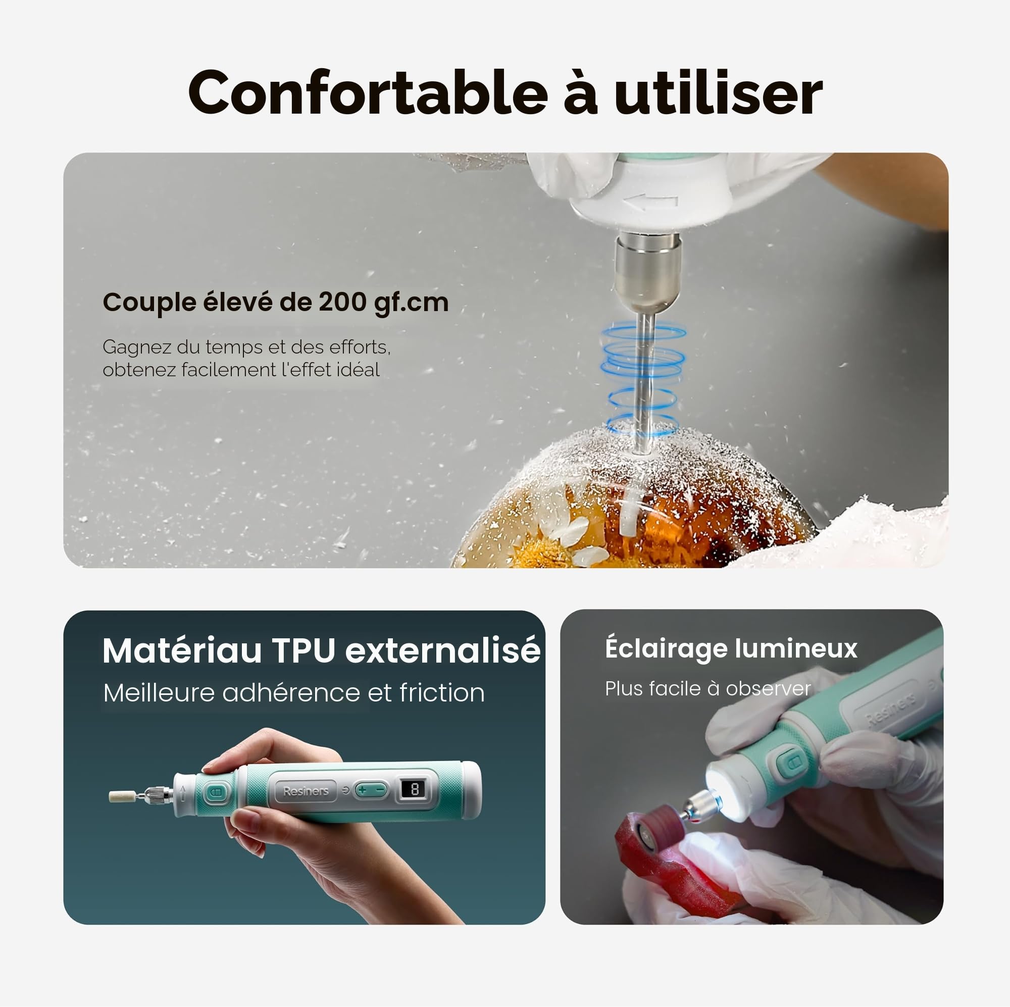 Resiners Kit d'outils rotatifs sans fil 54 pièces, réglable sur 5 vitesses, ensemble de perçage et de polissage en résine