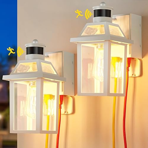 Luces de porche con salida GFCI, sensor de movimiento del atardecer al amanecer, luces al aire libre, 3 modos de iluminación, lámpara exterior,