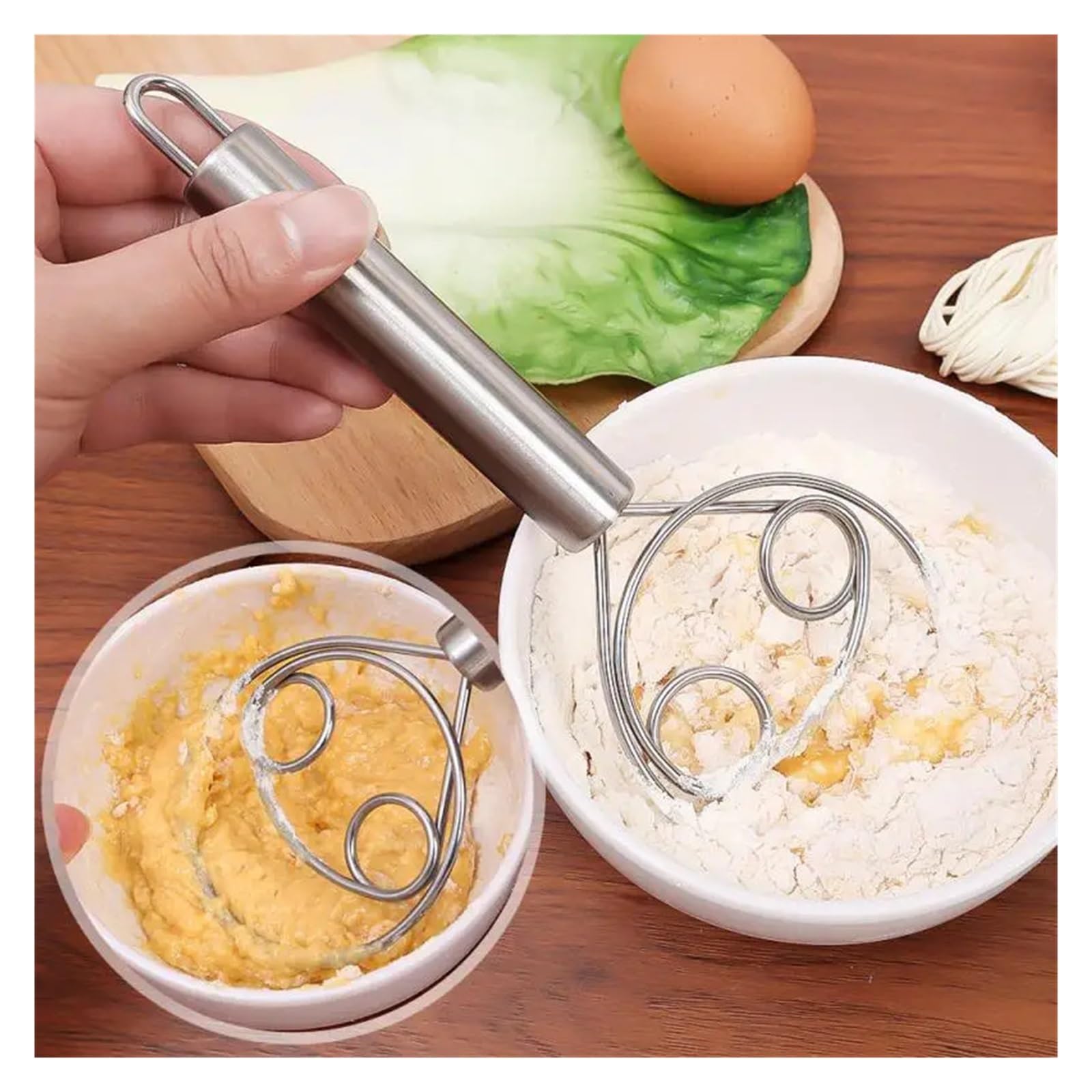 Edelstahl-Teigbesen mit ergonomischem Griff, manueller Mixer for Backen, Schneebesen, Creme-Rührwerkzeug(PP green)