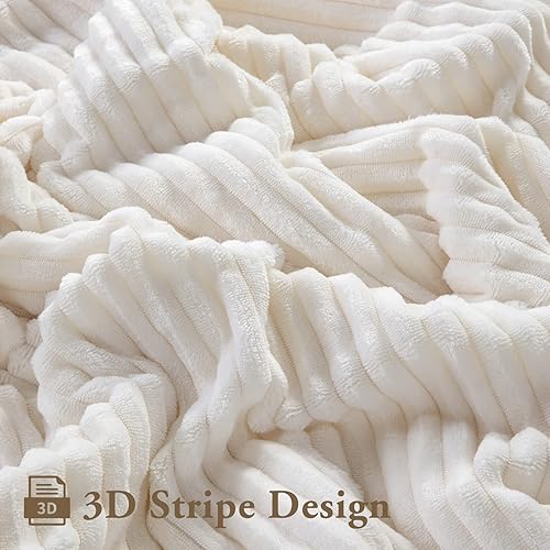 Miniatura 5 de LBRO2M Manta de cama de forro polar sherpa a rayas, tamaño individual, súper suave, afelpada, cálida, acogedora, de microfibra esponjosa, manta de