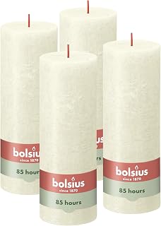 Bolsius Rustik Stumpenkerzen - Elfenbein - 4 Stück - 19 x 7 cm - Länge Brenndauer 85 Stunden - Unparfümierte - Natürliches Pflanzenwachs - Ohne Palmöl