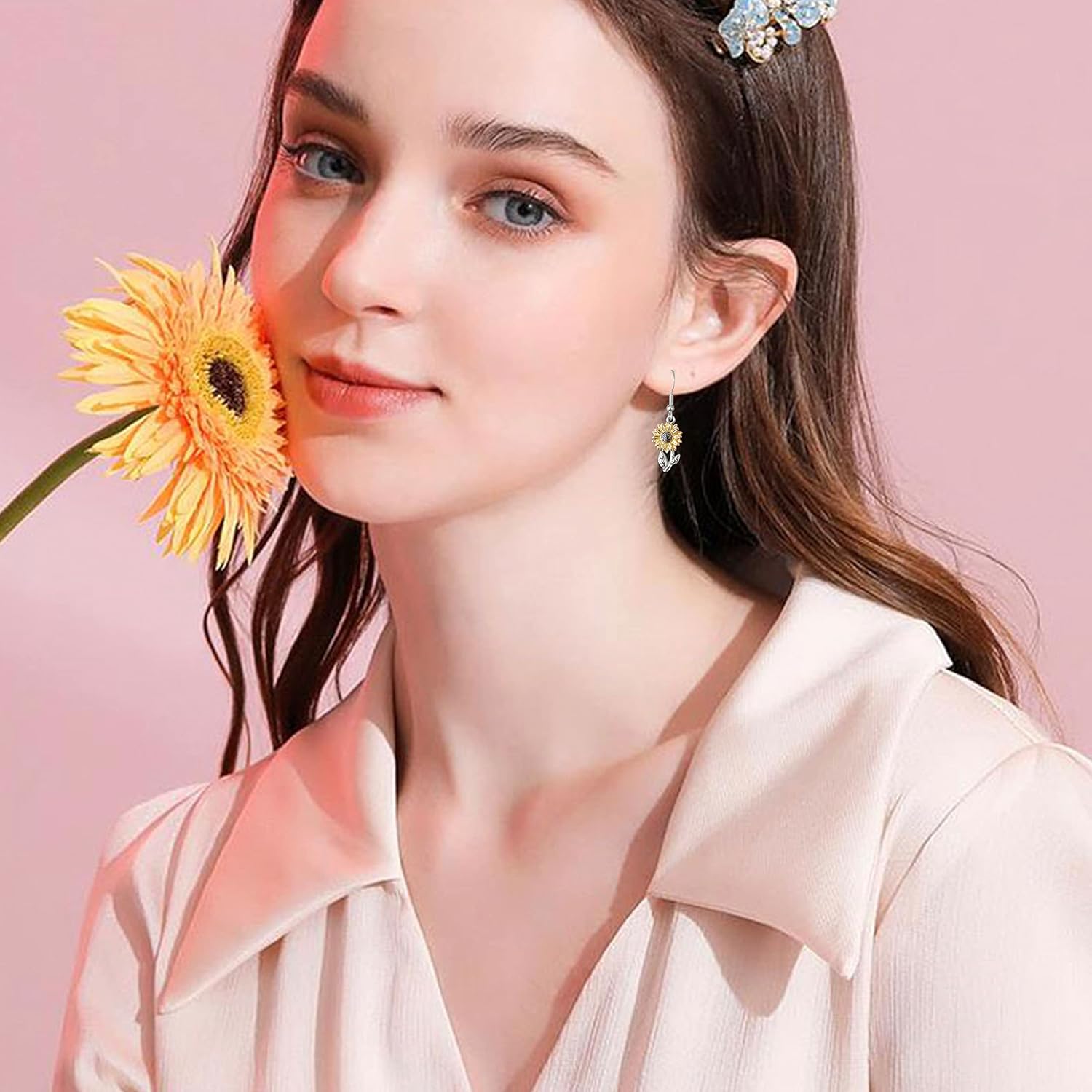Chic Dainty Cute Tiny Silver Daisy/Sunflower/Lotus/Rose Flower Dangle Drop Earrings for Women Teen Statement Hypoallergenic Jewelry Gifts - Image 2