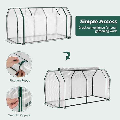 Miniatura 8 de Safstar - Invernadero de jardín portátil de 475 x 215 x 24 pulgadas con puerta enrollable con cremallera y cubierta de polietileno para todo tipo de