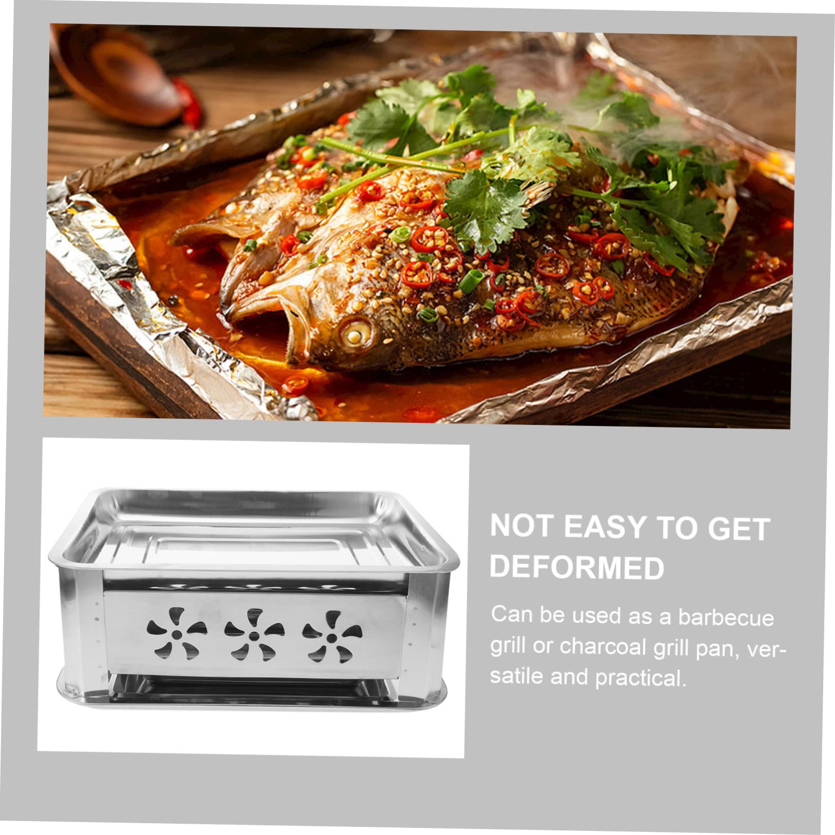 ifundom Bandeja Rectangular de Acero Inoxidable para Pescado Asado, Gruesa y Versátil, Adecuado para Cocina y Hogar, Fácil de Guardar, Plata