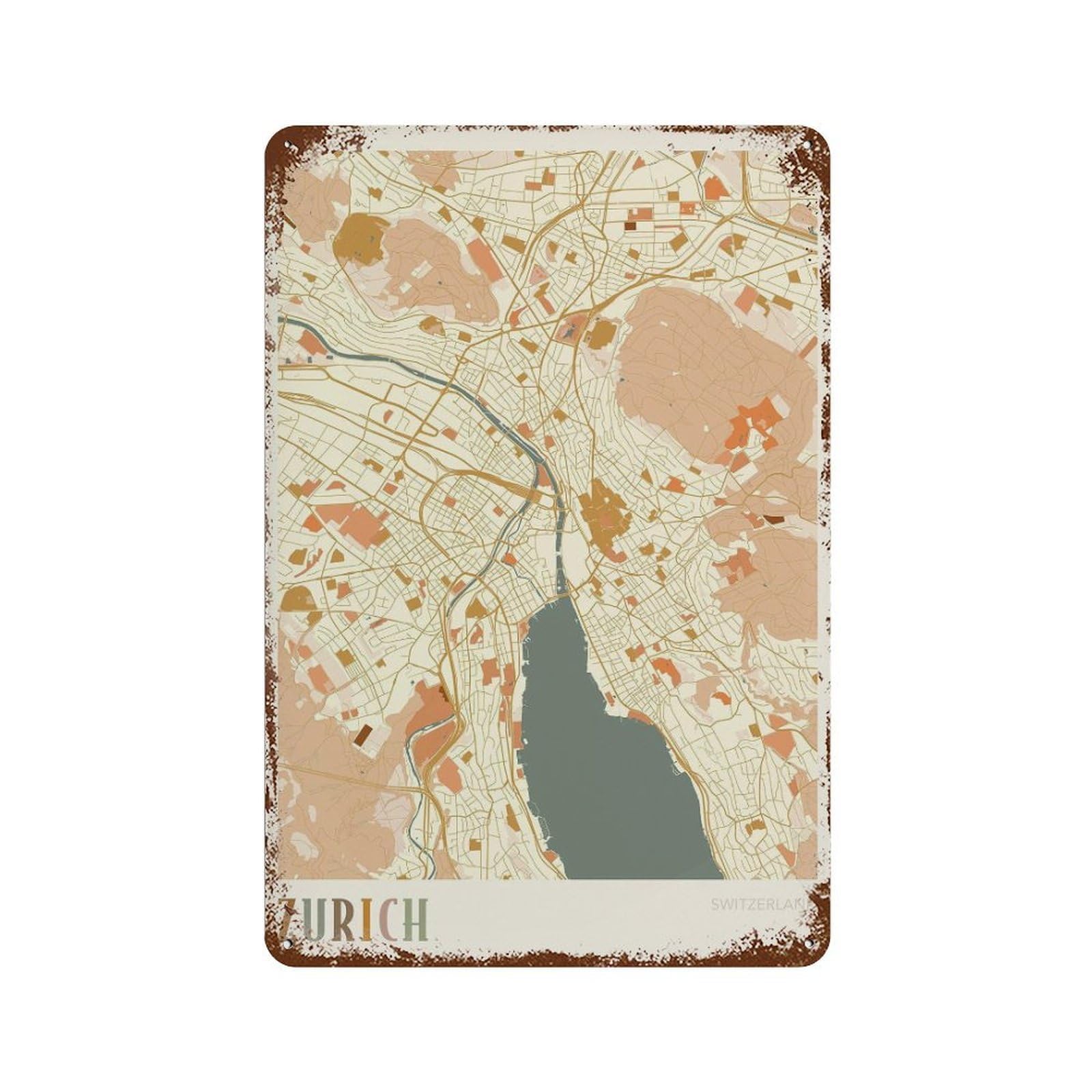 xiaoxiaoshen Zurich Map City of Travel Switzerland Boho Wall Decor Art Metal Tin Poster Modern Home Decor Art Home Bar Shop Decorations Vintage Sign 30x20cm