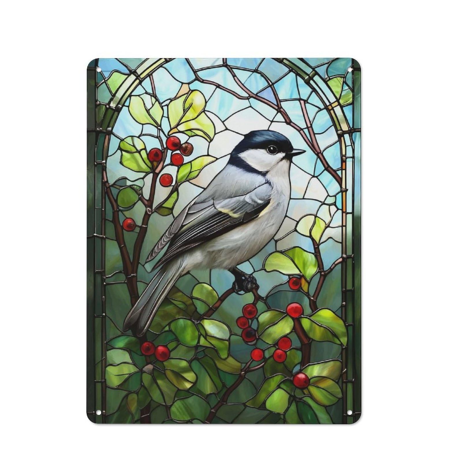 Junmoney Style-21 Workshop Style Garage Metal Sign 40X30cm Featuring Stained Glass Titmouse, Industrial Wall Art For Workshop, Basement, Shed Or Games Room
