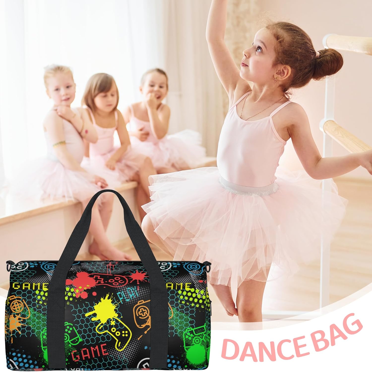 Kids Overnight Duffle Bags Boys Girls - Sports Gym Bag Small Game Theme Weekender Carry-On Tote for Travel Gymnastics Dance Ballet- Birthday Gifts for Kids