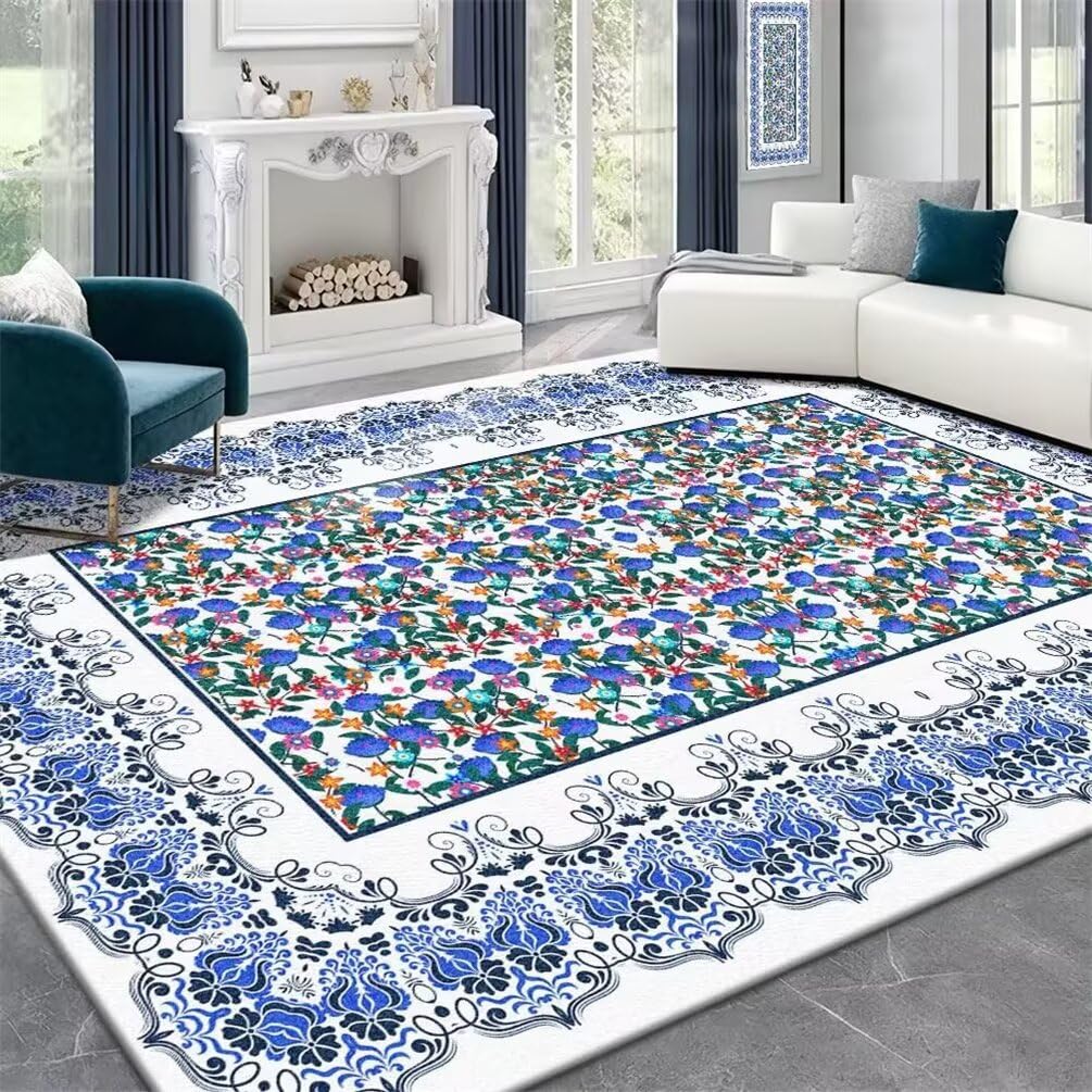 Tapis enfants de couloir au design champêtre bleu et gris chic 180x230