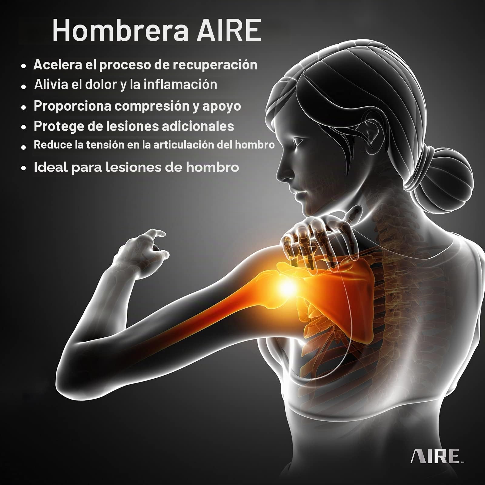 Férula de hombro para recuperación de mujeres y hombres. Soporte de hombro ajustable para el puño rotador, alivio del dolor de articulaciones de CA, lesiones de hombro. Manga de compresión de hombro