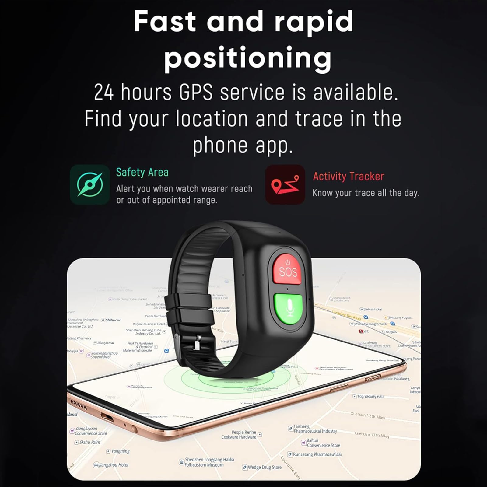 Orologio con rilevamento delle cadute con risposta SOS, smartwatch con funzione Dual Talk 4G, monitoraggio GPS, monitoraggio app in tempo reale, monitoraggio della salute per anziani e bambini