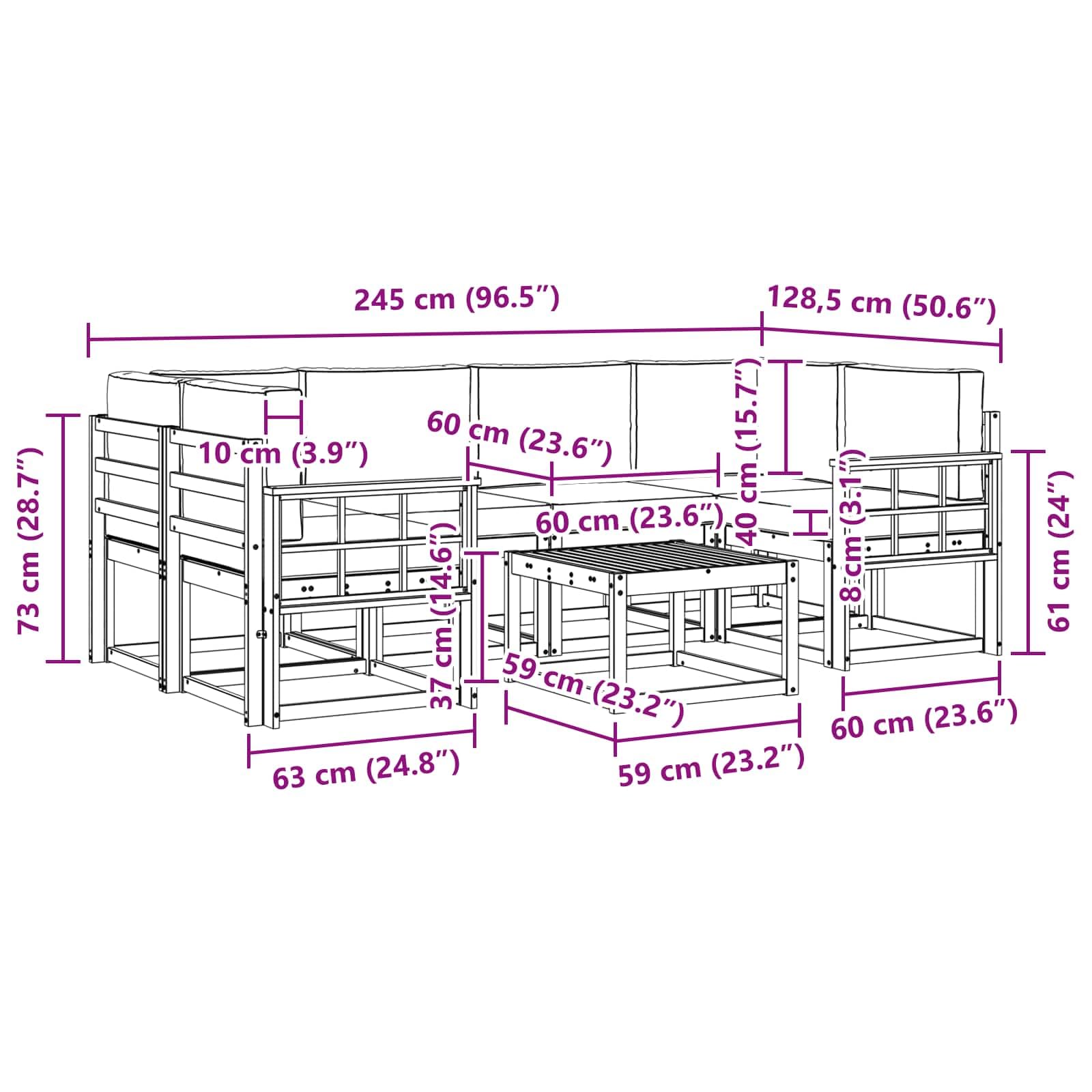 Gartenmöbelgarnitur Set mit 7 Teilen in Weiß und Anthrazit, wetterfestes Akazienholz, modulare Sitzgruppe für Terrasse, Balkon, Garten, modern und langlebig, inklusive Tisch, Sofas, Kissen