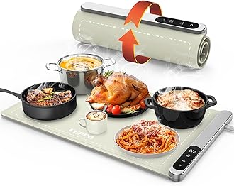FEPPO Food Warming Mat, Upgrade High-tech Graphene Heating Film, Fast Full Surface Electric Warming Tray with 6 Level Adjustable Temperature and 6 Hours Timer, Roll Up Food Warmers for Parties Buffet