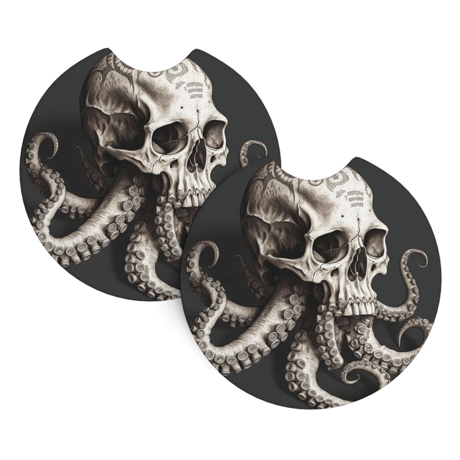 2 Pack Car Coaster for Cup Holders Octopus Skull Car Cup Coaster 2.7" Neoprene Non-Slip Automotive Cup Mat Universal Auto Car Interior Accessories for Women Men Cup Pad