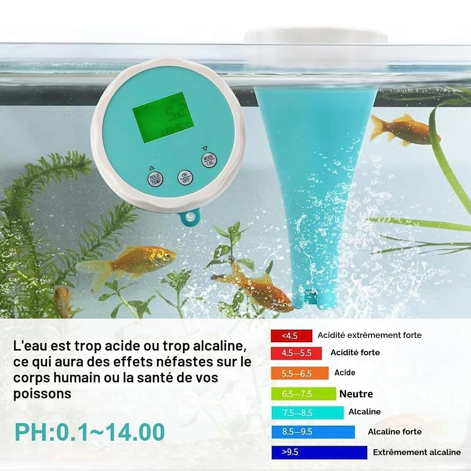 Testeur d'eau de piscine numérique 6 en 1 avec application - Mesure professionnelle du pH, du redox, du chlore, de l'EC et de la température - Détecteur de qualité de l'eau
