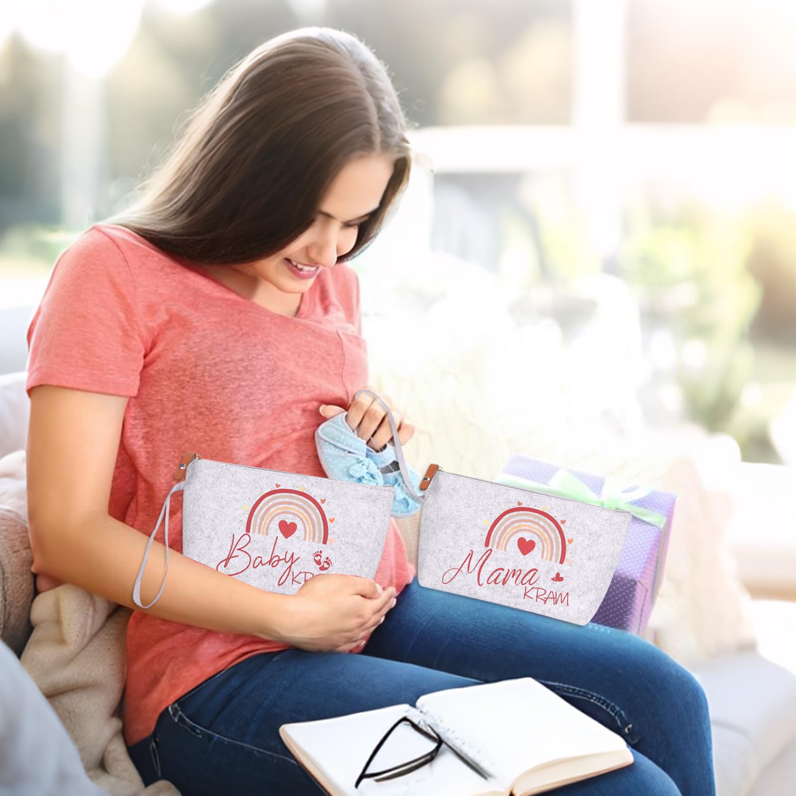 Lot de 2 sacs de clinique en feutre avec fermeture éclair pour futures mamans