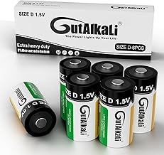 GutAlkaLi Alkaline Batteries Mono D LR20 1.5 V, Pack of 6 Alkaline Batteries D for Everyday Devices