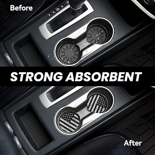 Miniatura 5 de Posavasos de cerámica absorbente para portavasos de automóvil, diseño de bandera estadounidense en blanco y negro, 2.56 pulgadas, antideslizantes,