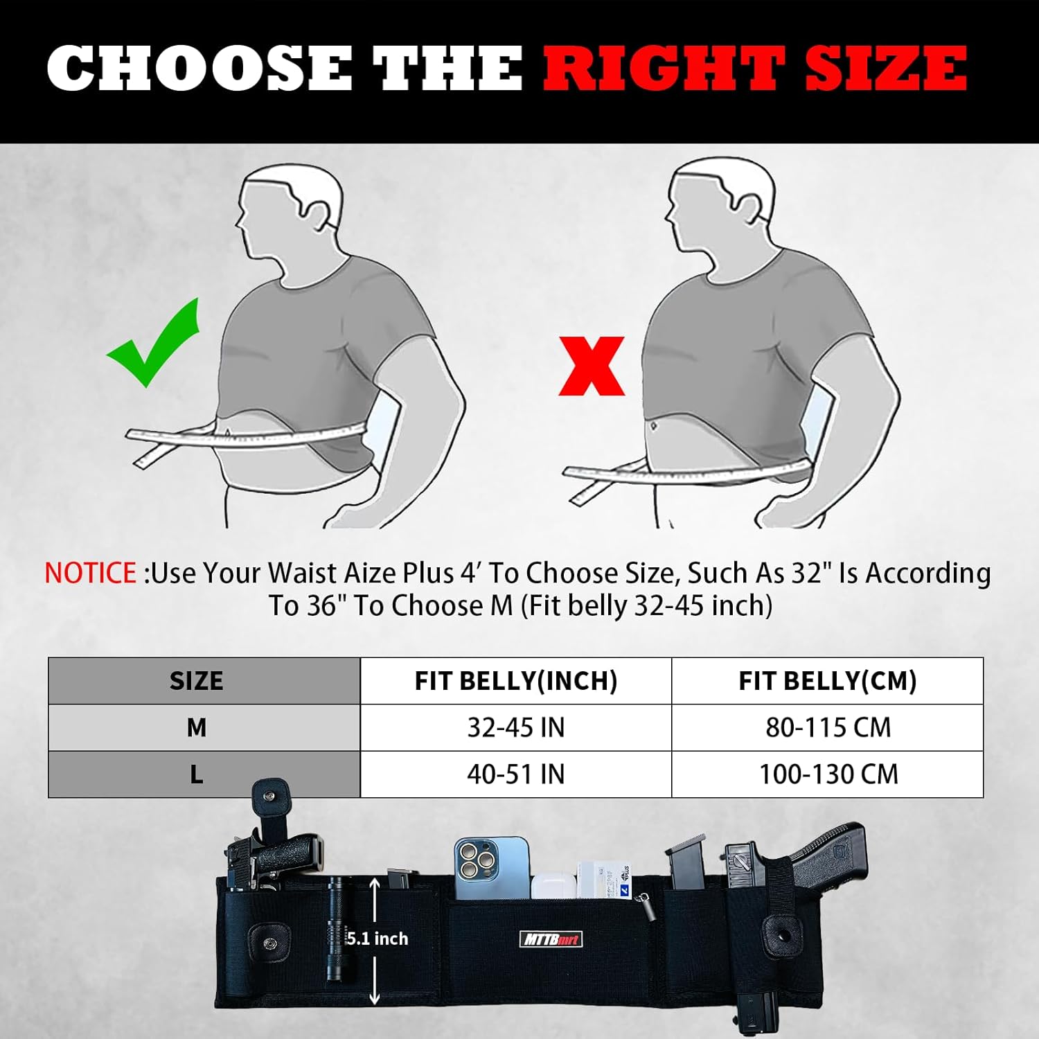 Concealed Carry Holster for 2 Guns - Belly Band Holster for Men, Women, Tactical Elastic Waistband Pistols Adjustable Belly Wrap, IWB OWB Magazine Pouch Fits - Image 7